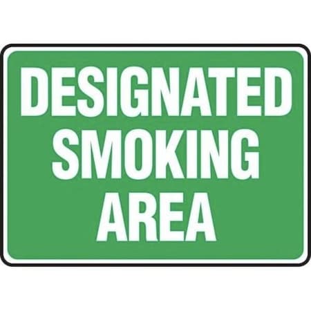 Accuform DESIGNATED SMOKING AREA, Adhesive Dura-Poly, 7 in x 10 in, Adhesive MSMK493XV